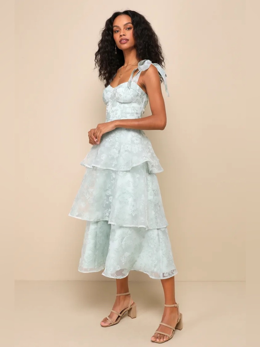 Lulus Glamorous Sweetie Sage Burnout Tie-Strap Bustier Midi Dress Size M NWT